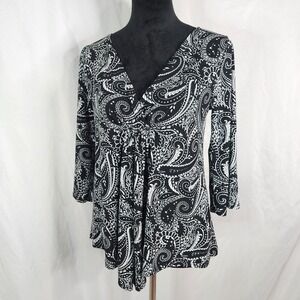 Vintage 90s INVESTMENTS Size Small‎ Petite Paisley Stretch Jersey Knit Blouse US